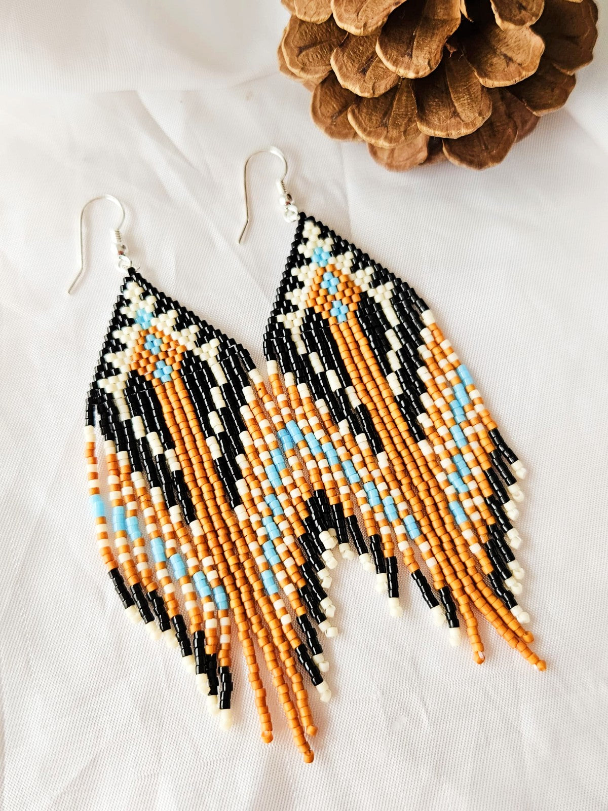 Cercei lungi franjuri negru-maro-turcoaz