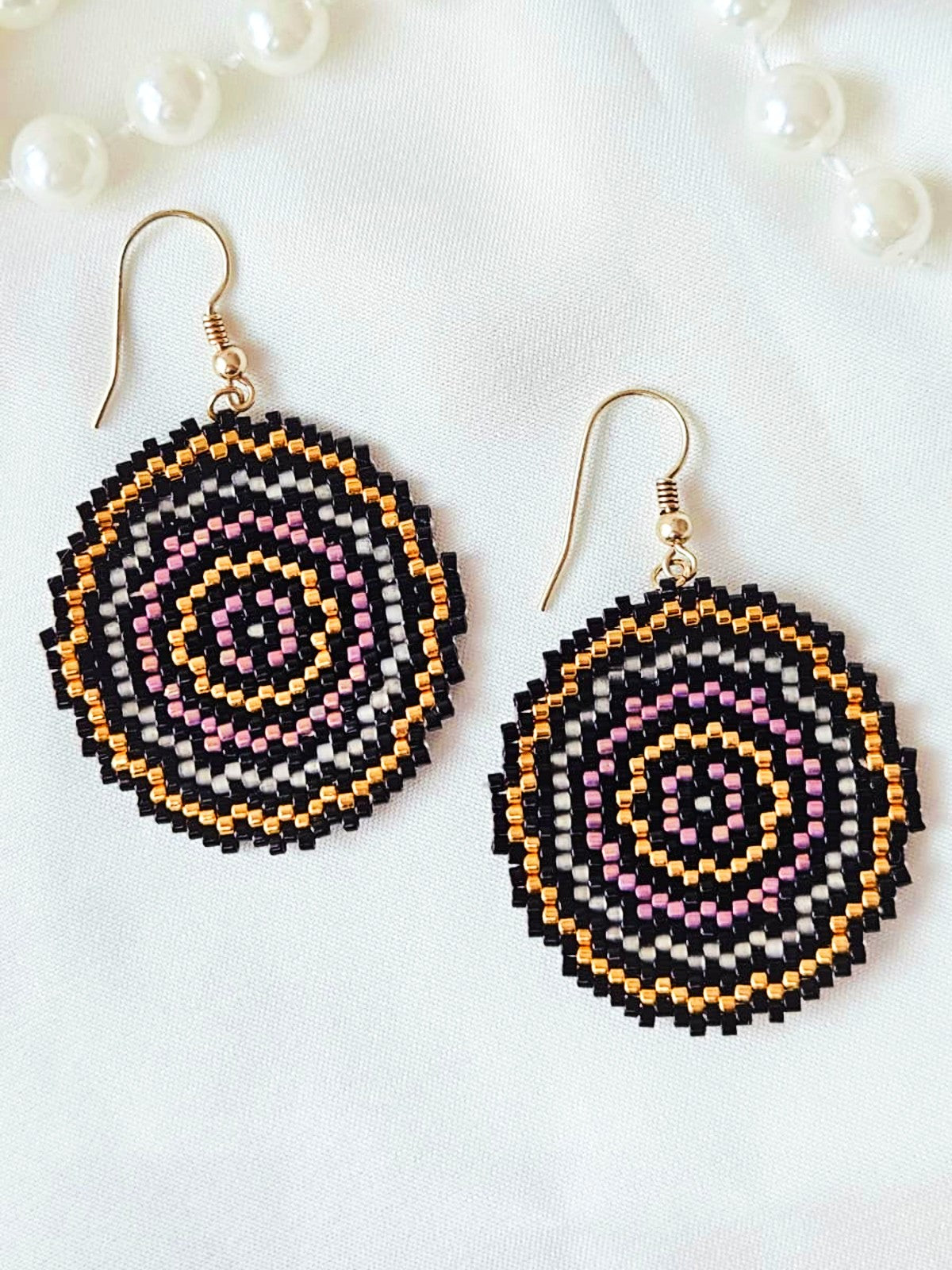 Cercei cercuri multiple negru-auriu-roz - ❤️ Creatii Delicate