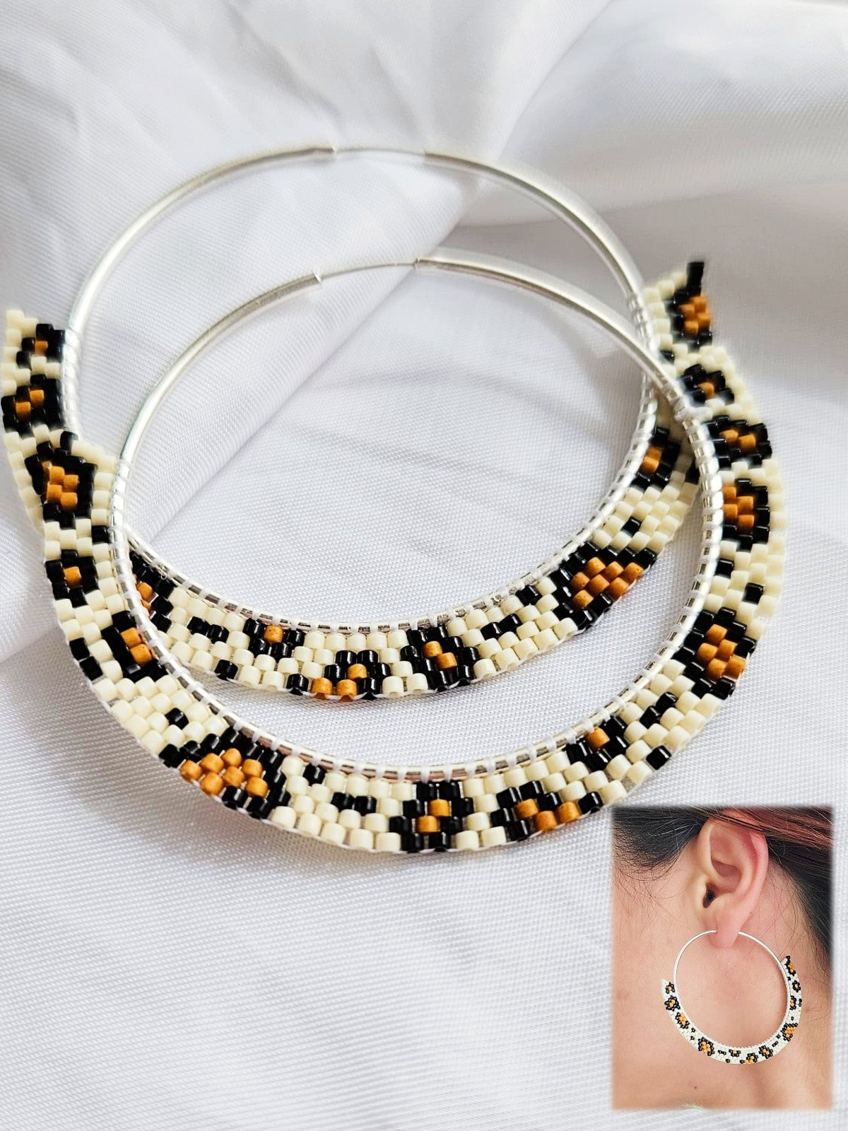 Cercei creole hoops argint cercuri mari Animal Print alb