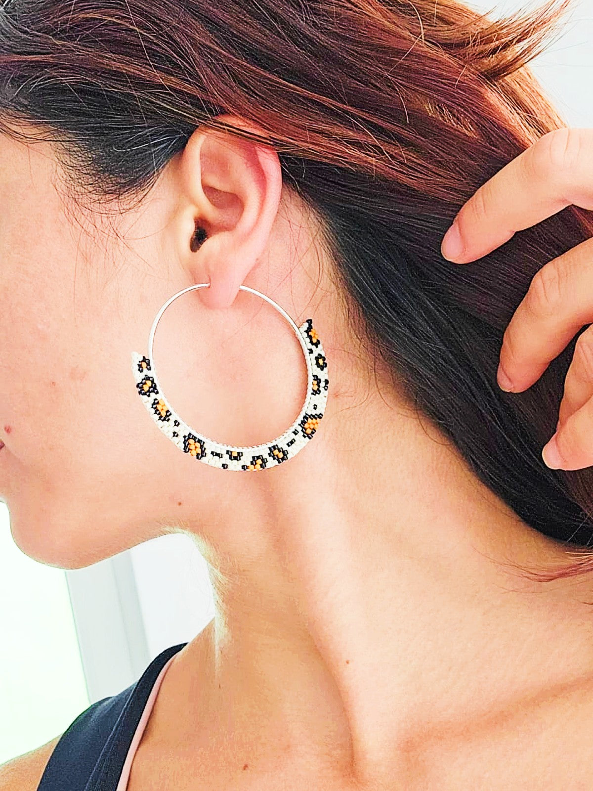 Cercei creole hoops argint cercuri mari Animal Print alb