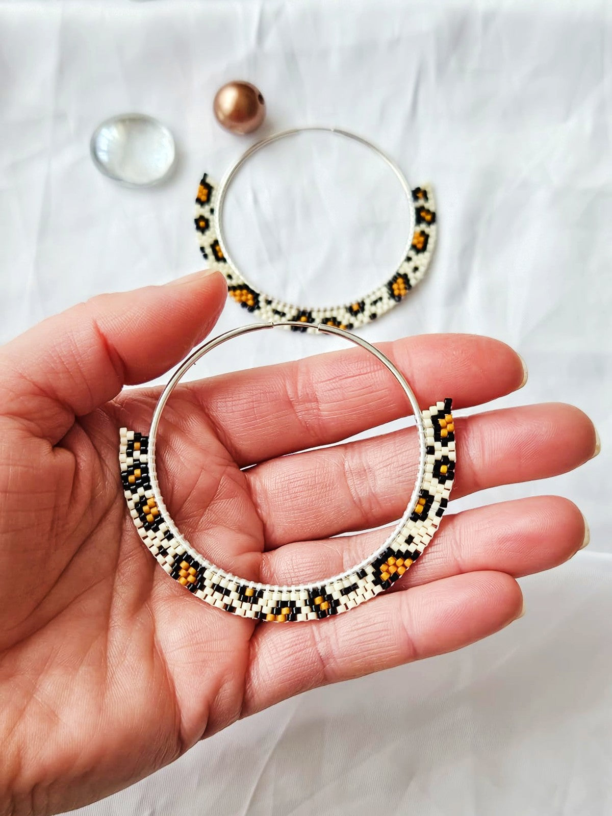 Cercei creole hoops argint cercuri mari Animal Print alb