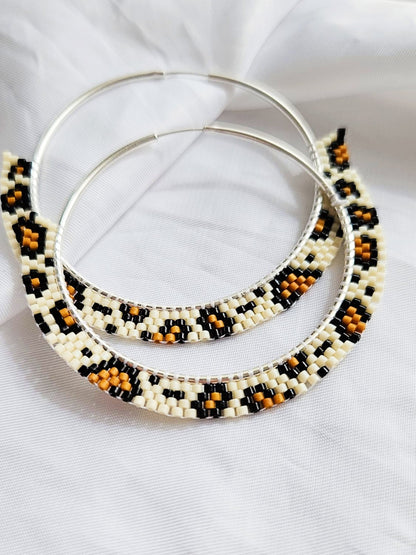 Cercei creole hoops argint cercuri mari Animal Print alb