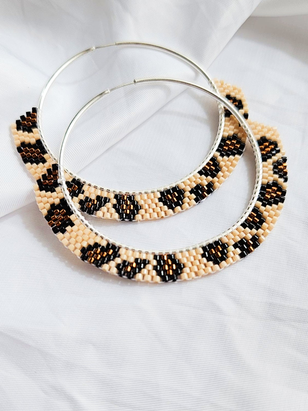 Cercei creole hoops argint cercuri mari Animal Print crem