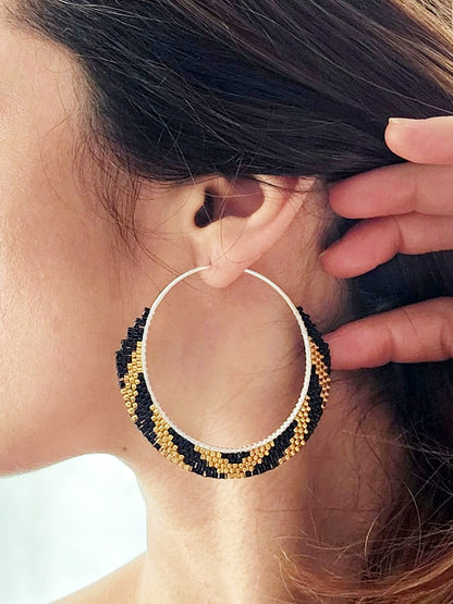 Cercei creole hoops argint cercuri mari auriu-negru - Creatii Delicate