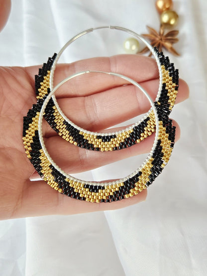 Cercei creole hoops argint cercuri mari auriu-negru - Creatii Delicate