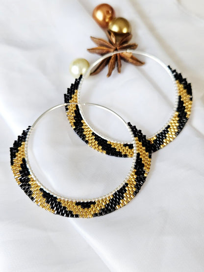 Cercei creole hoops argint cercuri mari auriu-negru - Creatii Delicate