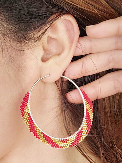 Cercei creole hoops argint cercuri mari rosu-auriu - Creatii Delicate