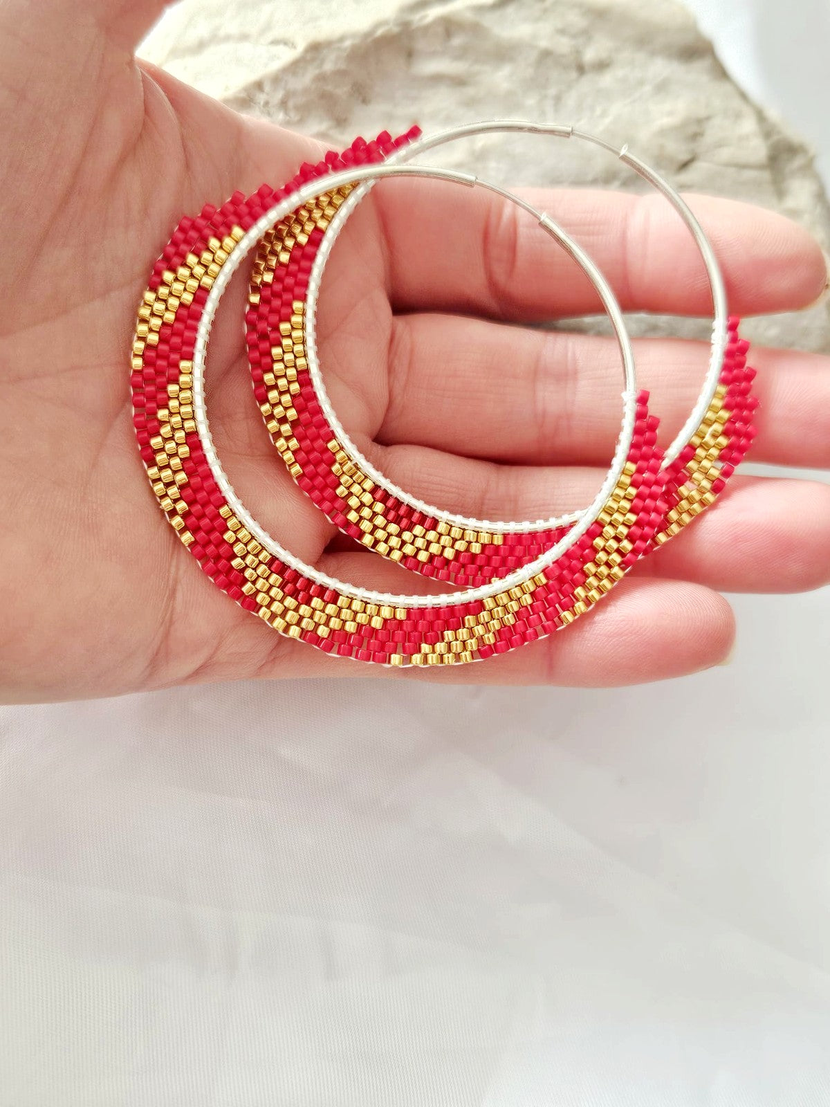 Cercei creole hoops argint cercuri mari rosu-auriu - Creatii Delicate