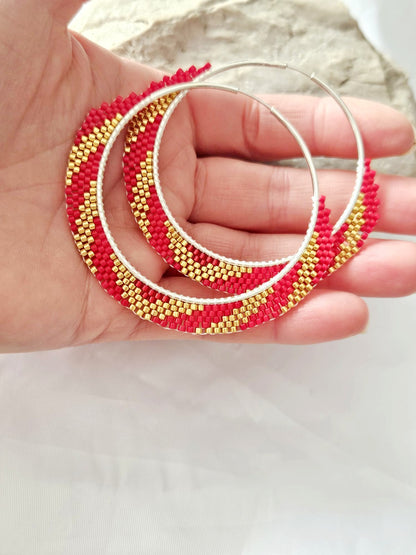 Cercei creole hoops argint cercuri mari rosu-auriu - Creatii Delicate