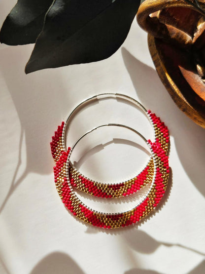 Cercei creole hoops argint cercuri mari rosu-auriu - Creatii Delicate