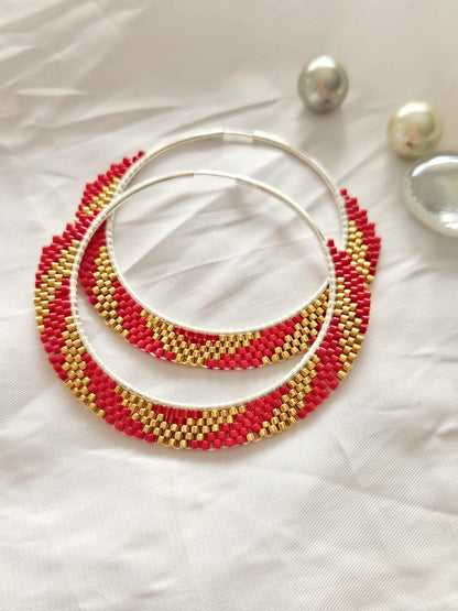 Cercei creole hoops argint cercuri mari rosu-auriu - Creatii Delicate