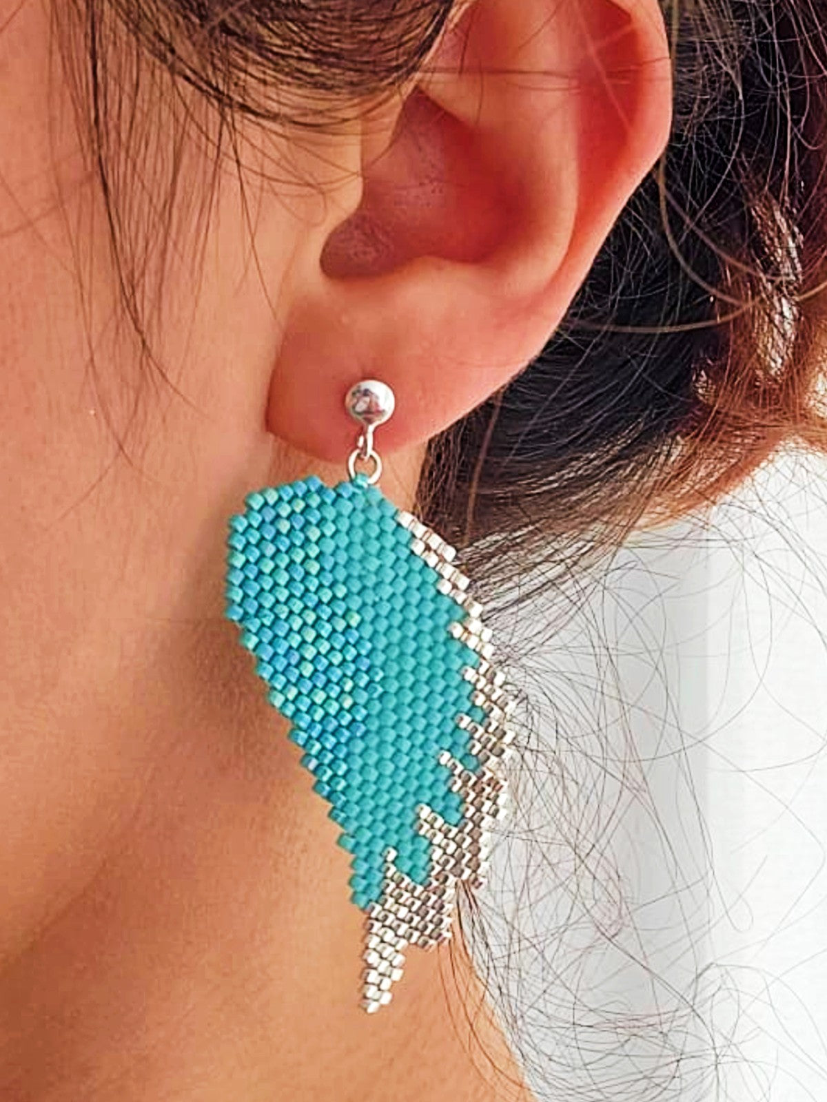 Cercei pene turcoaz-argintiu