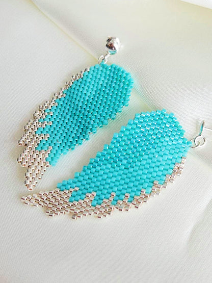 Cercei pene turcoaz-argintiu