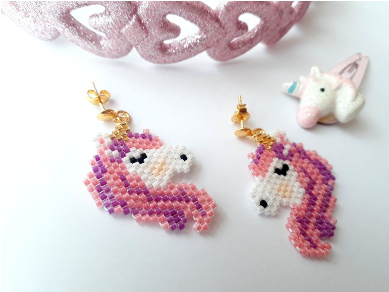 Cercei unicorn roz-mov - Creatii Delicate