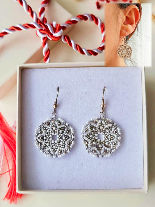 Cercei cerc alb-argintiu - ❤️ Creatii Delicate 