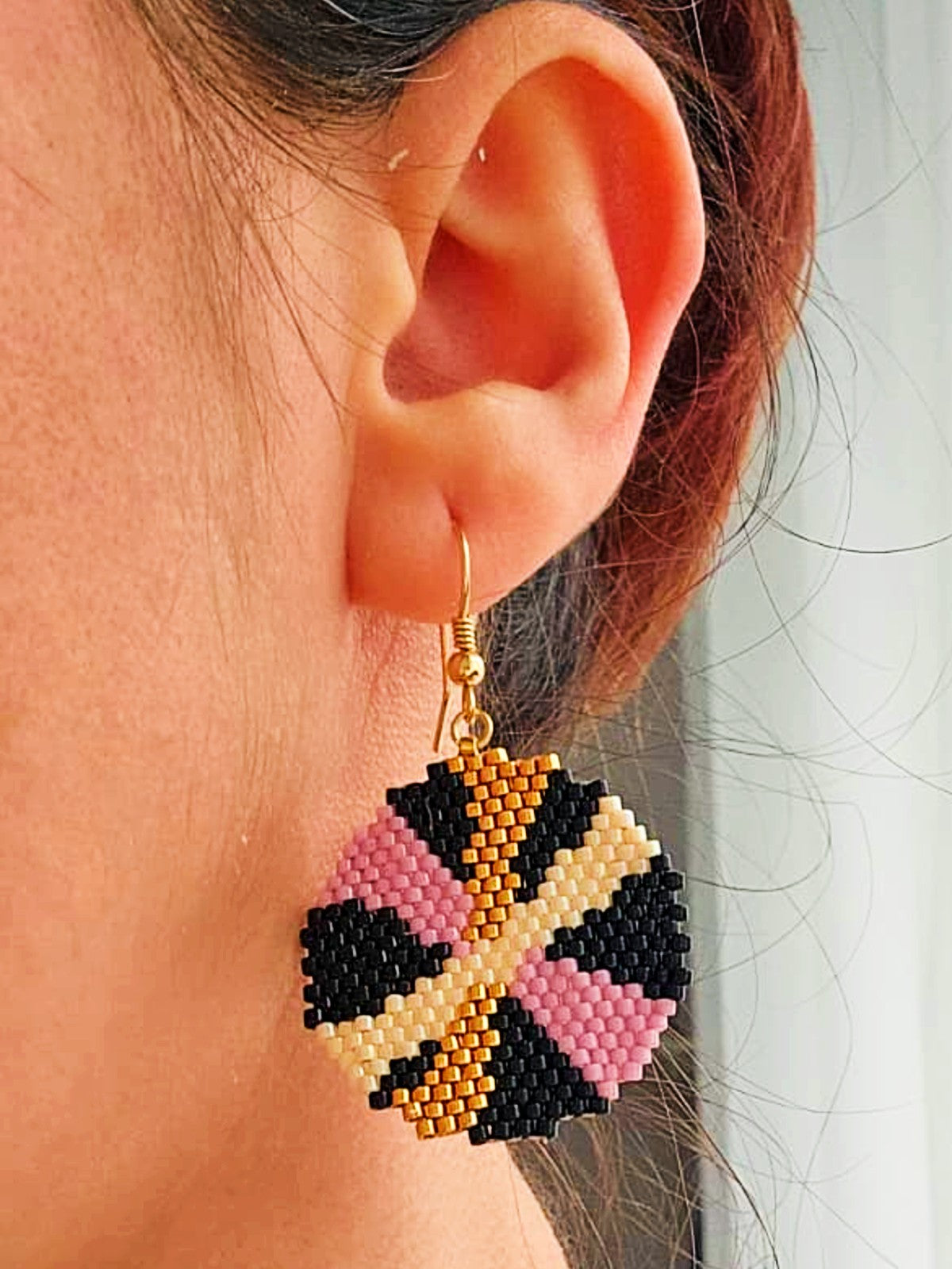 Cercei cerc negru-roz-auriu-alb - ❤️ Creatii Delicate 