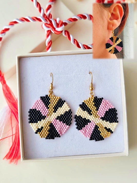 Cercei cerc negru-roz-auriu-alb - ❤️ Creatii Delicate 