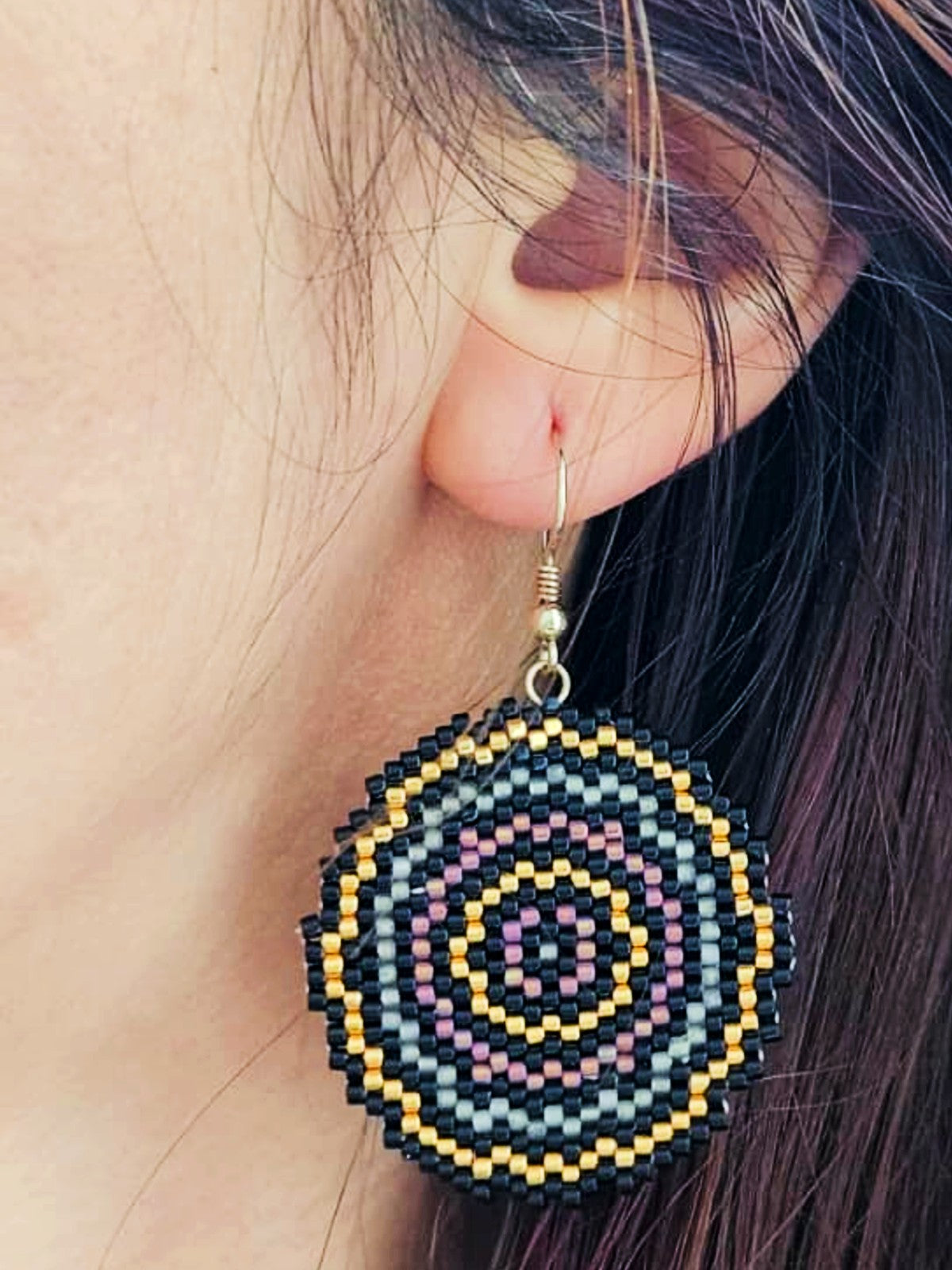 Cercei cercuri multiple negru-auriu-roz - ❤️ Creatii Delicate 