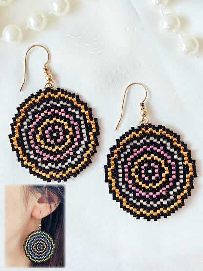 Cercei cercuri multiple negru-auriu-roz - ❤️ Creatii Delicate 