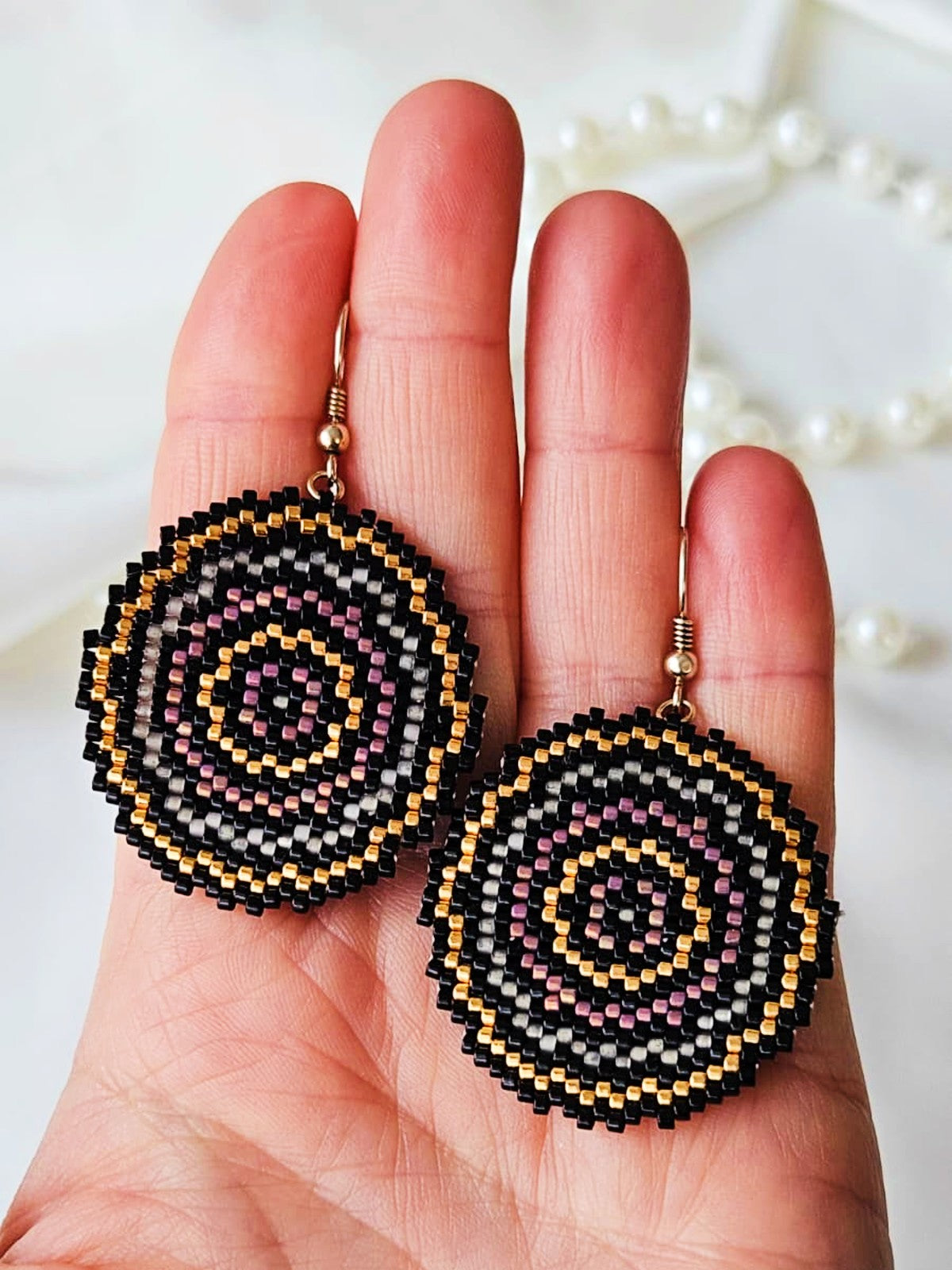 Cercei cercuri multiple negru-auriu-roz - ❤️ Creatii Delicate 