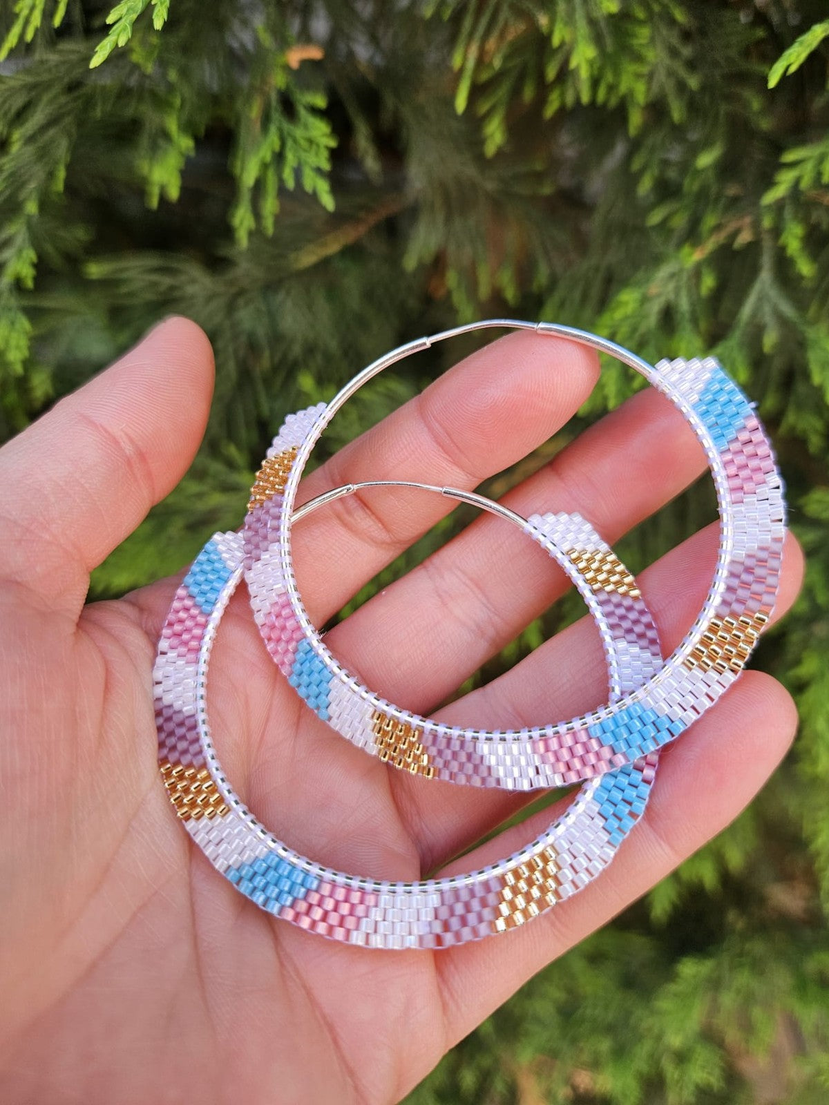 Cercei creole hoops argint cercuri mari multicolor - Creatii Delicate