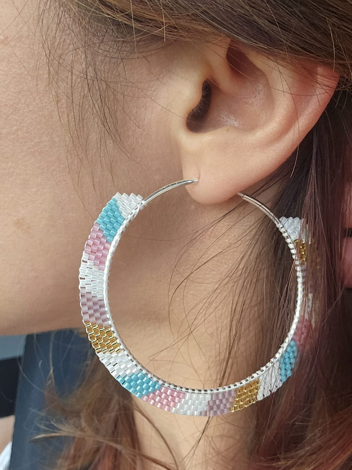 Cercei creole hoops argint cercuri mari multicolor - Creatii Delicate