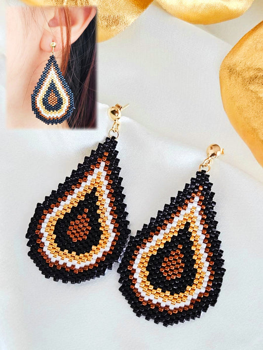 Cercei lacrima mare negru-maro-auriu - ❤️ Creatii Delicate 