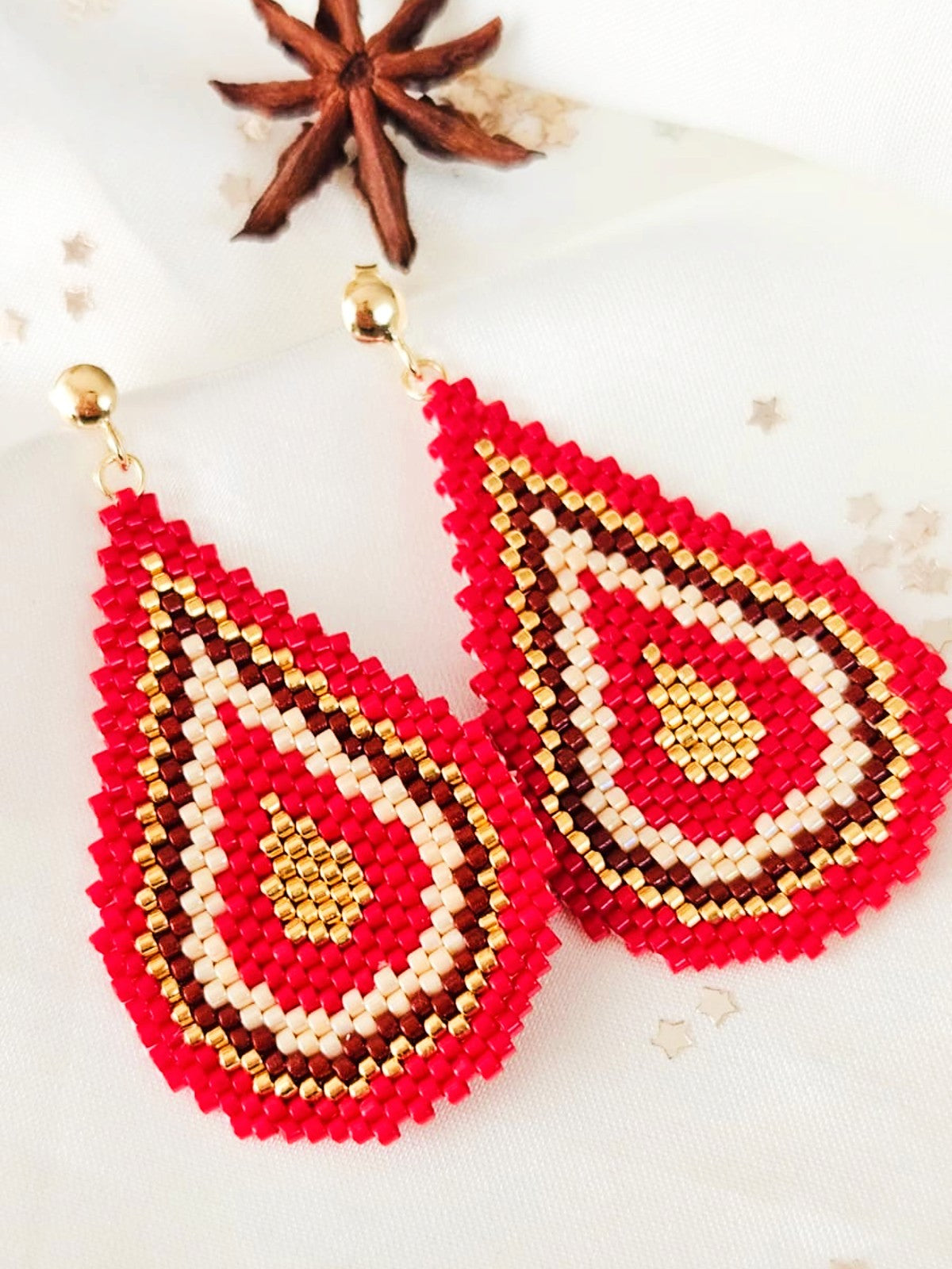 Cercei lacrima mare negru-maro-auriu - ❤️ Creatii Delicate 